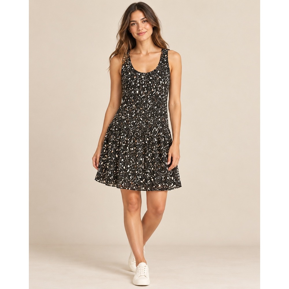 Mango Suit Women Black White Splatter Print Drop Waist Sleeveless Mini Dress S